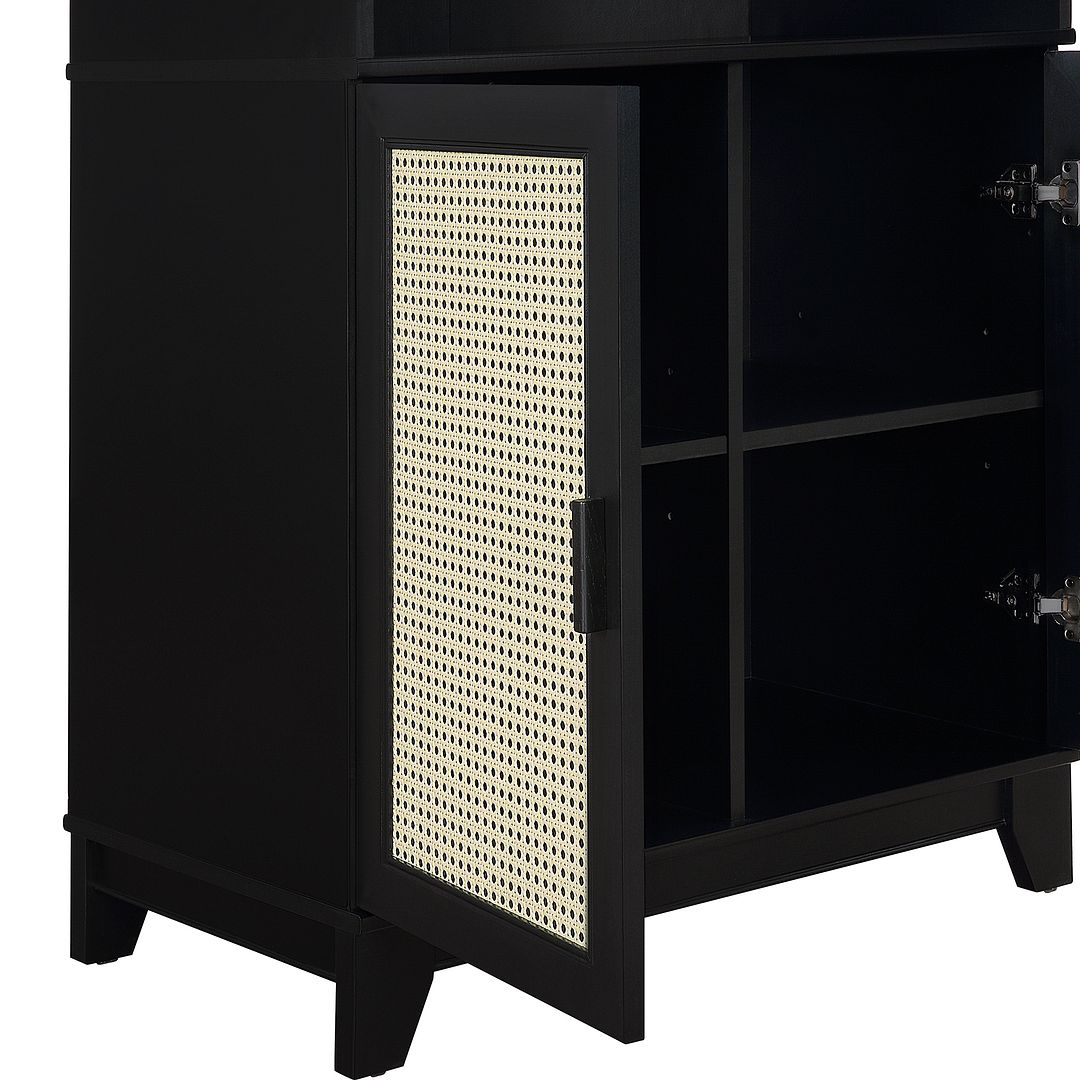 Manhattan Comfort Sheridan 31" 2-Piece Modern Cane Cabinet With Adjustable Shelves in Black