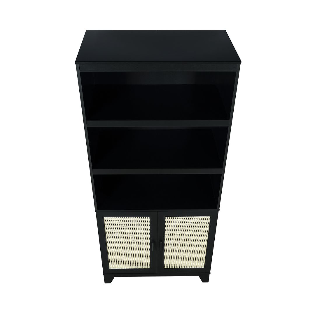 Manhattan Comfort Sheridan 31" 2-Piece Modern Cane Cabinet With Adjustable Shelves in Black