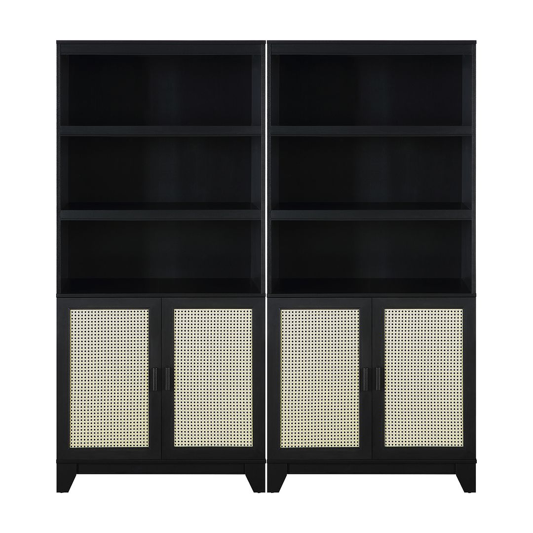 Manhattan Comfort Sheridan 31" 2-Piece Modern Cane Cabinet With Adjustable Shelves in Black