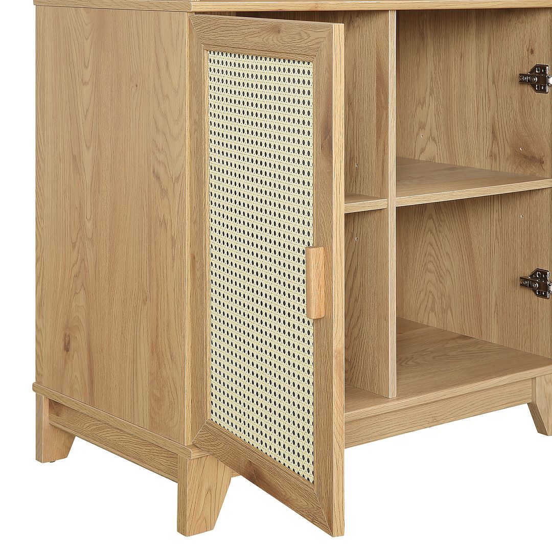 Manhattan Comfort Sheridan 31" Modern Cane Cabinet With Adjustable Shelves in Nature
