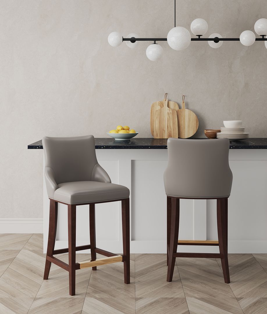 Manhattan Comfort Shubert 2-Piece Dark Taupe Upholstered Leatherette Barstool