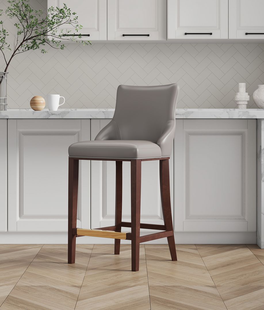 Manhattan Comfort Shubert 2-Piece Dark Taupe Upholstered Leatherette Barstool