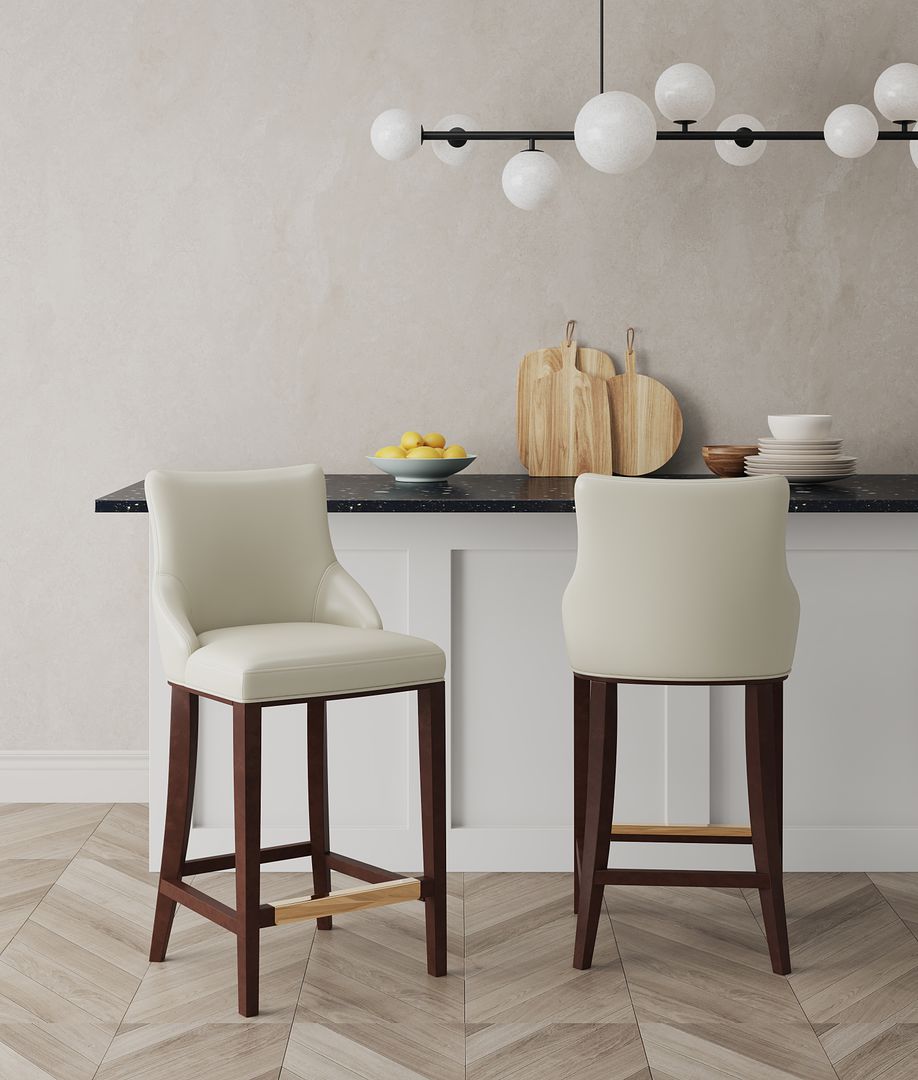 Manhattan Comfort Shubert 2-Piece Ivory Upholstered Leatherette Barstool