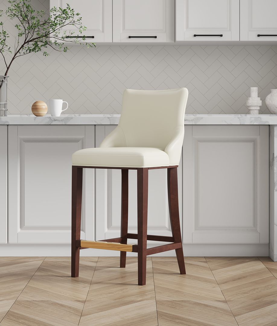 Manhattan Comfort Shubert 2-Piece Ivory Upholstered Leatherette Barstool