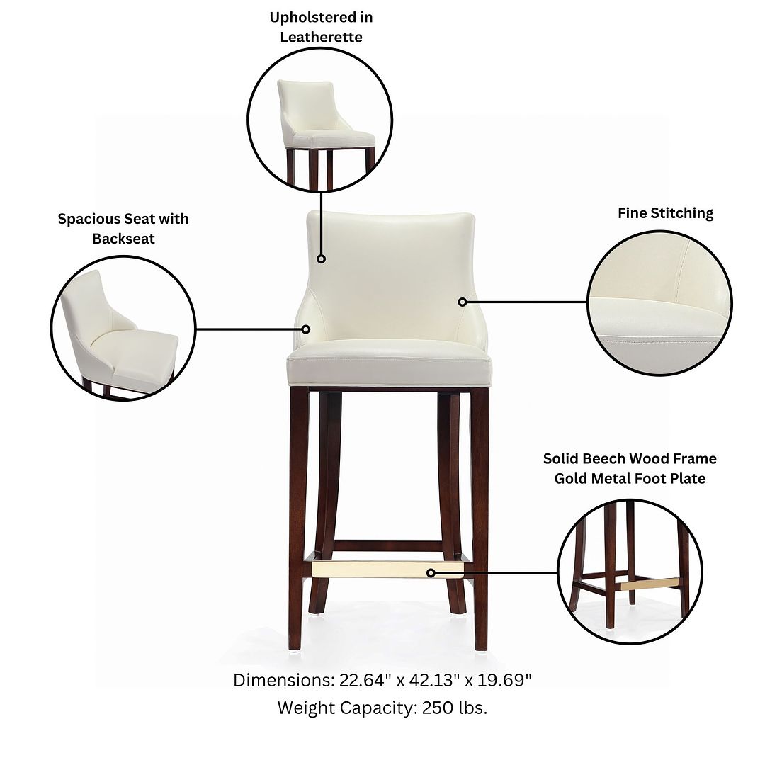 Manhattan Comfort Shubert 2-Piece Ivory Upholstered Leatherette Barstool
