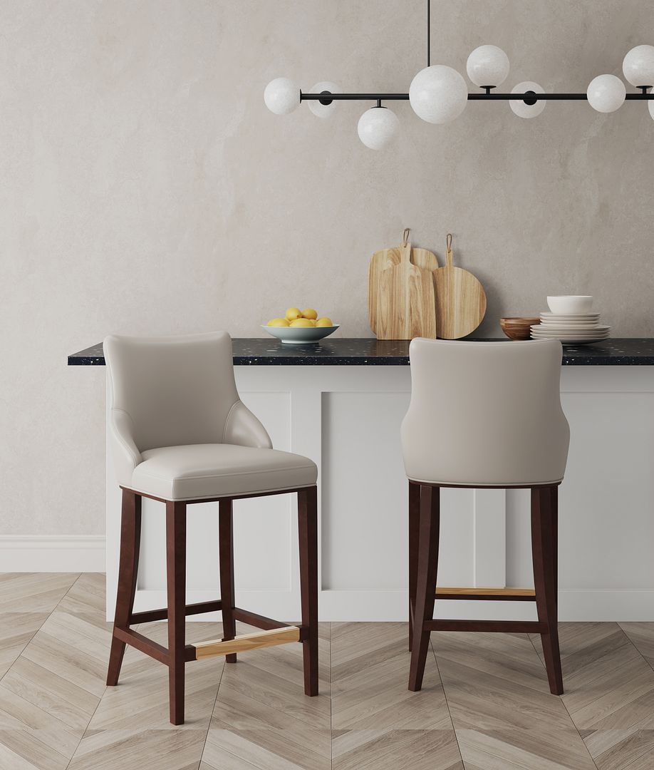 Manhattan Comfort Shubert 2-Piece Light Gray Upholstered Leatherette Barstool