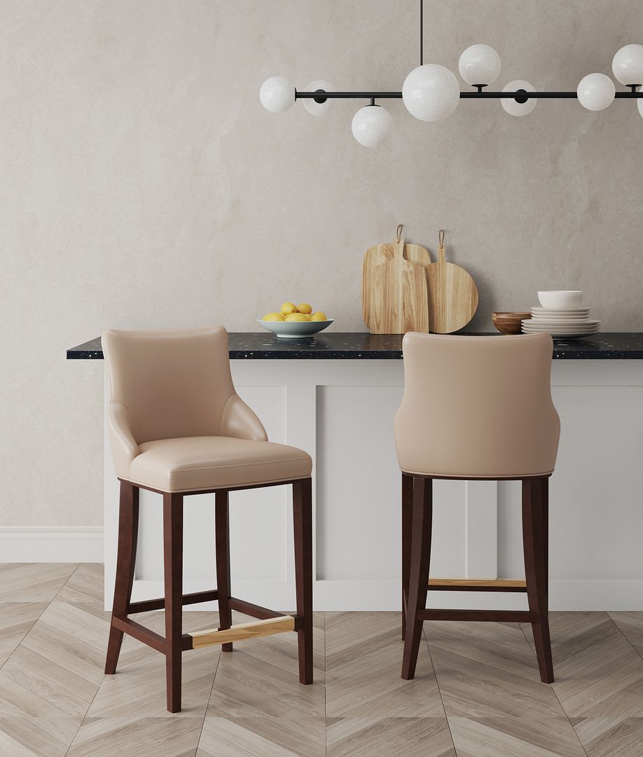 Manhattan Comfort Shubert 2-Piece Tan Upholstered Leatherette Barstool