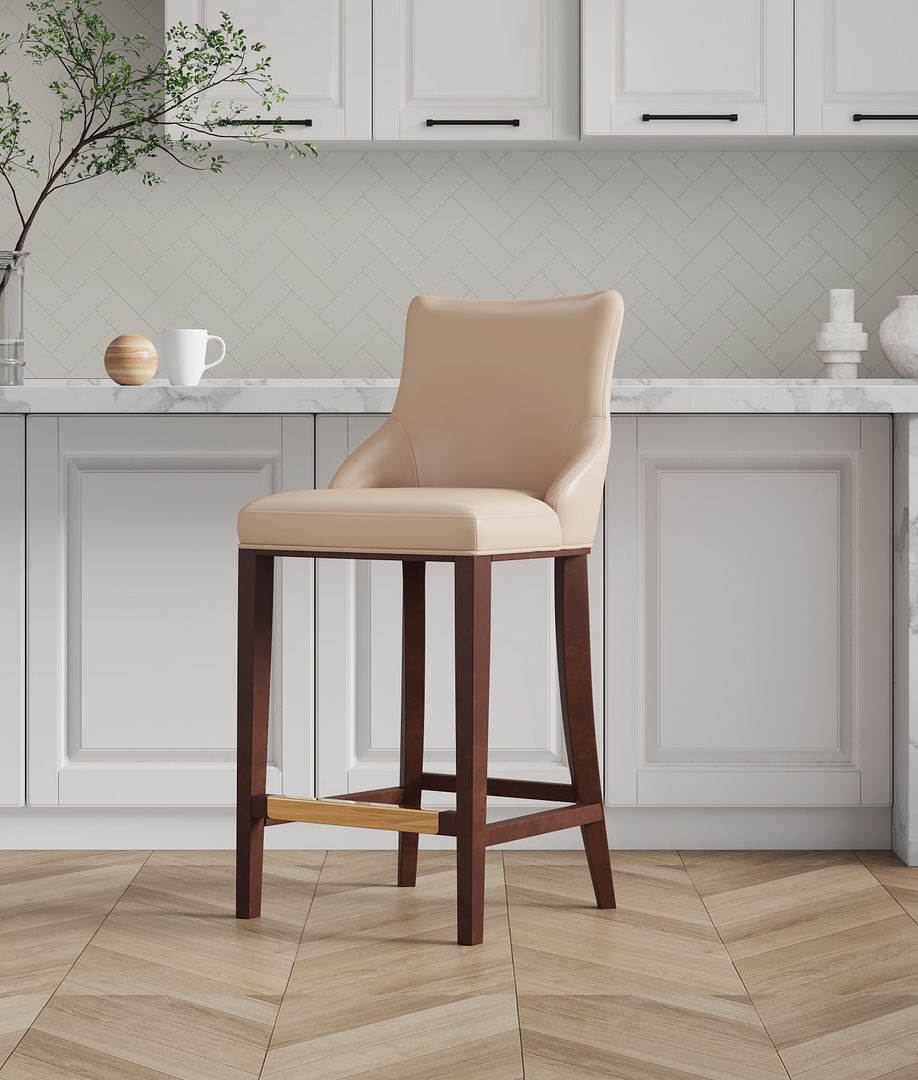 Manhattan Comfort Shubert 2-Piece Tan Upholstered Leatherette Barstool