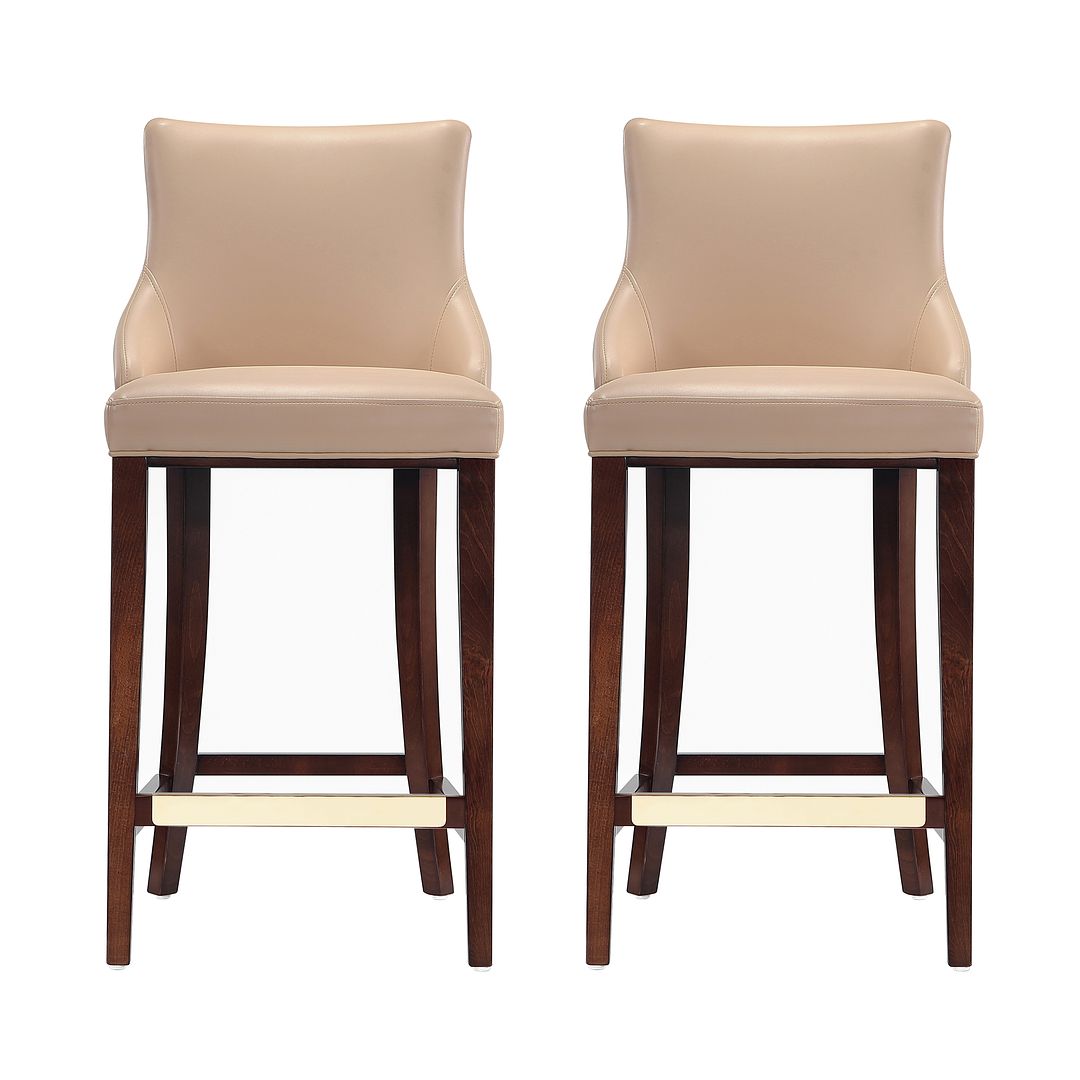 Manhattan Comfort Shubert 2-Piece Tan Upholstered Leatherette Barstool
