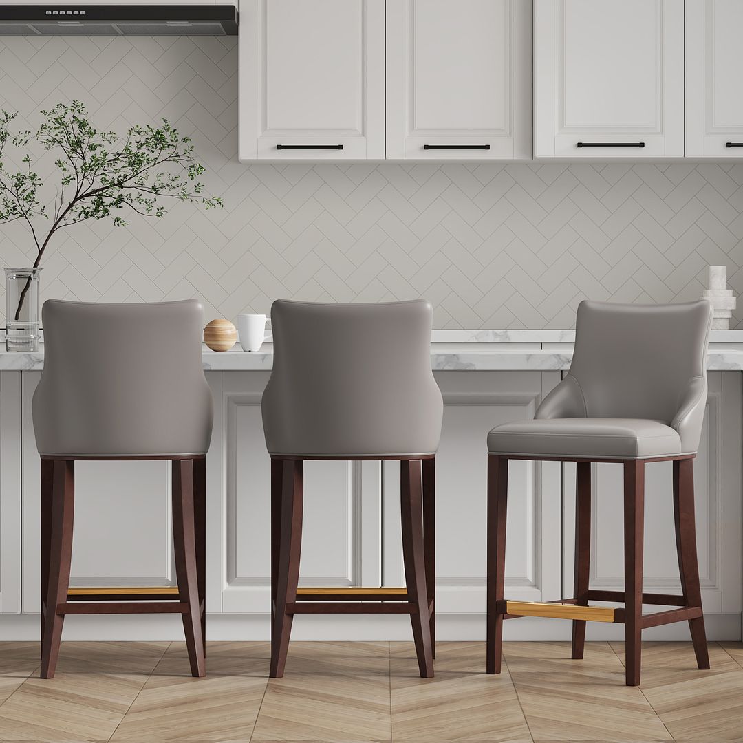 Manhattan Comfort Shubert 3-Piece Dark Taupe Upholstered Leatherette Barstool