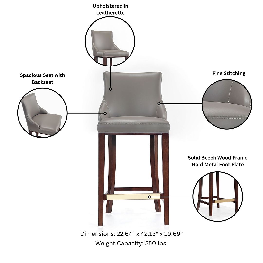 Manhattan Comfort Shubert 3-Piece Dark Taupe Upholstered Leatherette Barstool