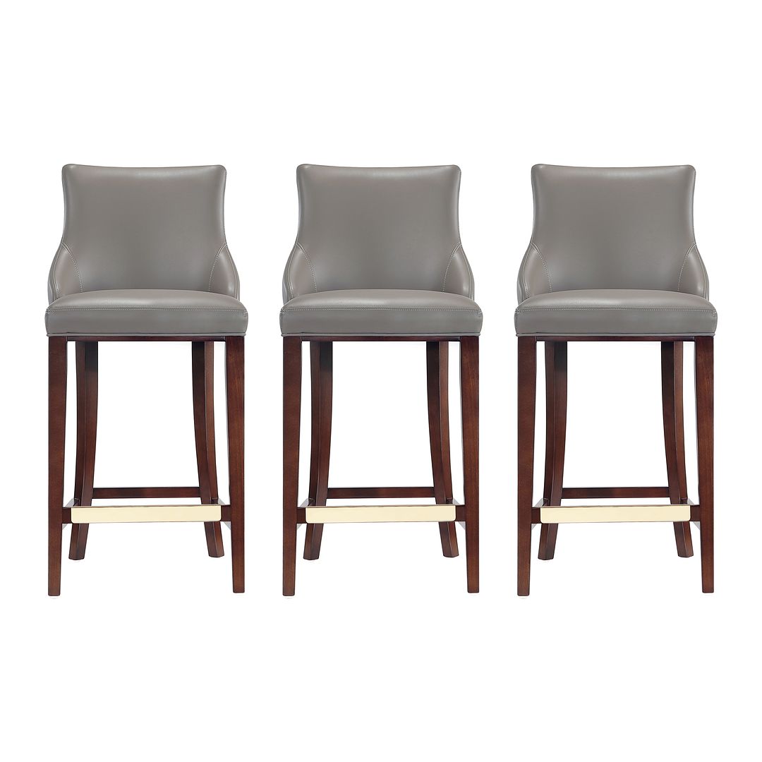 Manhattan Comfort Shubert 3-Piece Dark Taupe Upholstered Leatherette Barstool