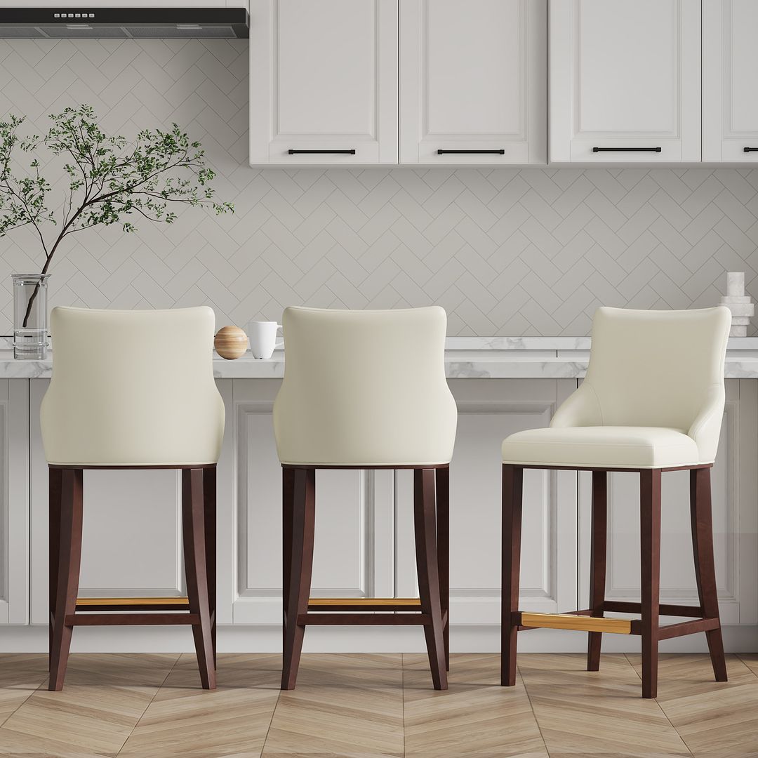Manhattan Comfort Shubert 3-Piece Ivory Upholstered Leatherette Barstool