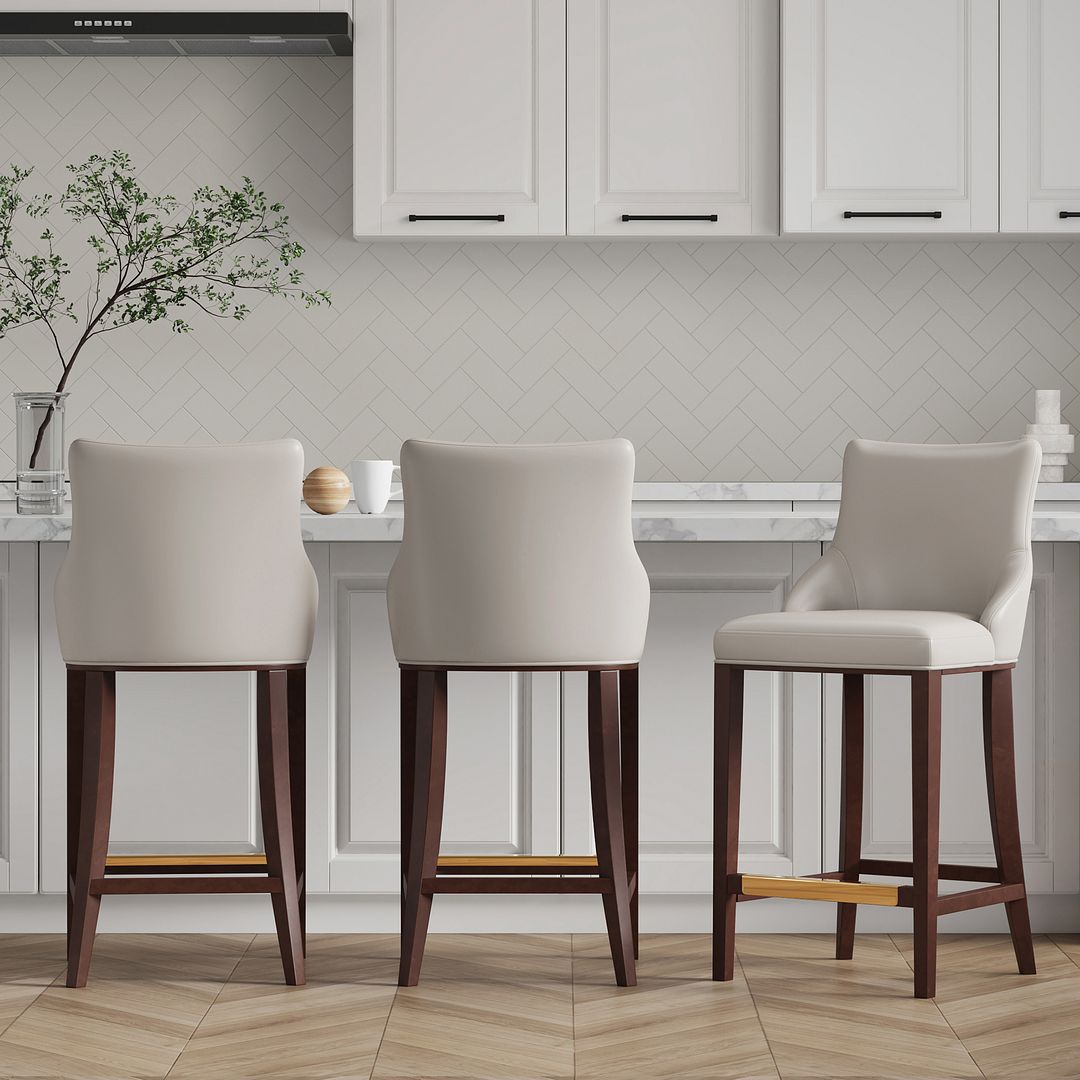 Manhattan Comfort Shubert 3-Piece Light Gray Upholstered Leatherette Barstool