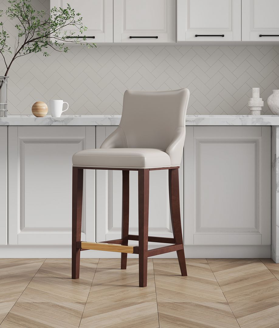 Manhattan Comfort Shubert 3-Piece Light Gray Upholstered Leatherette Barstool