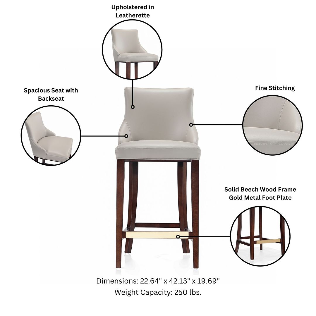 Manhattan Comfort Shubert 3-Piece Light Gray Upholstered Leatherette Barstool