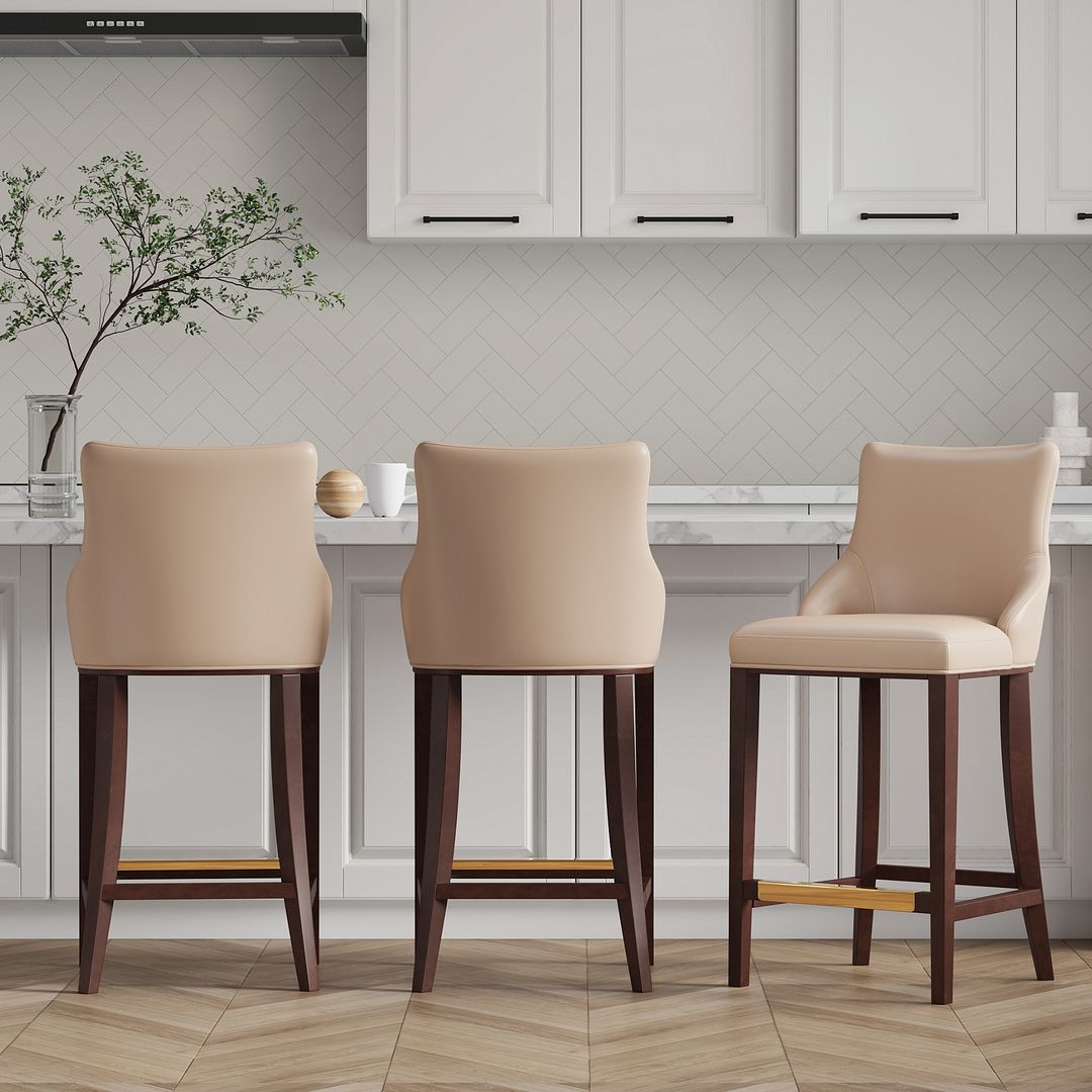 Manhattan Comfort Shubert 3-Piece Tan Upholstered Leatherette Barstool