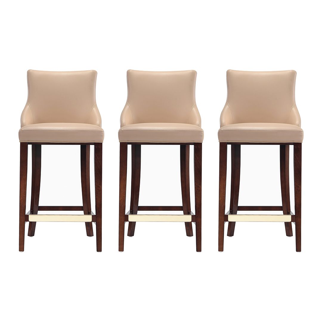 Manhattan Comfort Shubert 3-Piece Tan Upholstered Leatherette Barstool