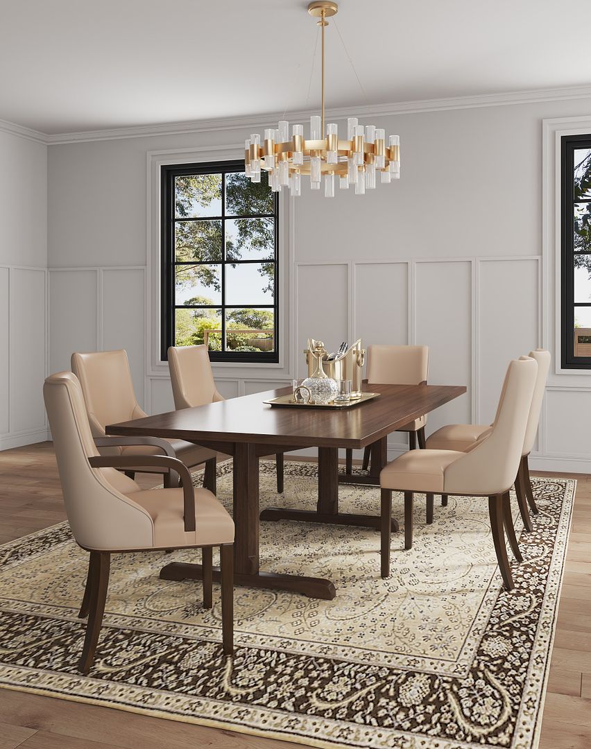 Manhattan Comfort Shubert 6 Piece Modern Faux Leather Velvet Dining Chair Set In Tan