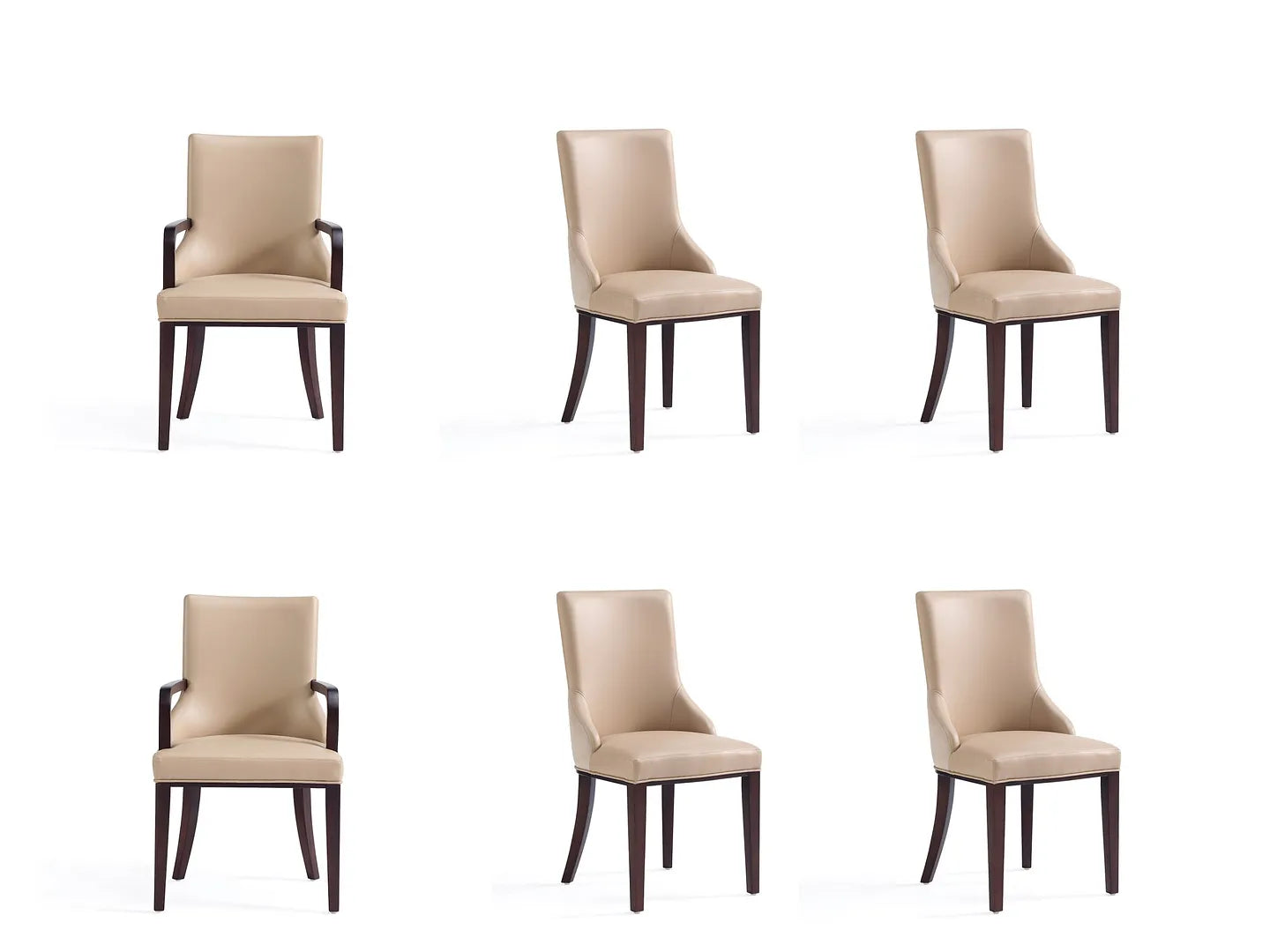 Manhattan Comfort Shubert 6-Piece Modern Faux Leather & Velvet Dining Chair Set In Tan