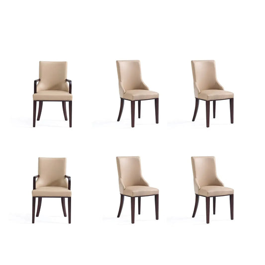 Manhattan Comfort Shubert 6-Piece Modern Faux Leather & Velvet Dining Chair Set In Tan