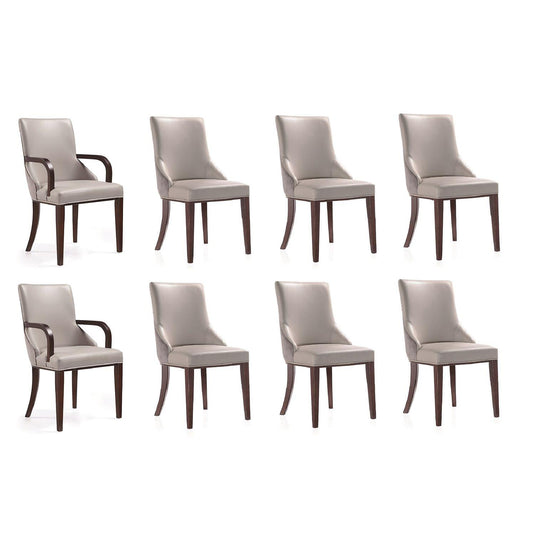 Manhattan Comfort Shubert 8-Piece Modern Faux Leather & Velvet Dining Chair Set In Light Gray