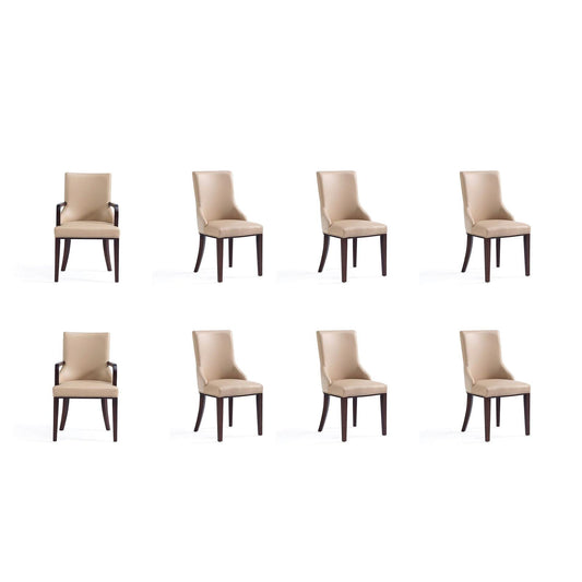 Manhattan Comfort Shubert 8-Piece Modern Faux Leather & Velvet Dining Chair Set In Tan