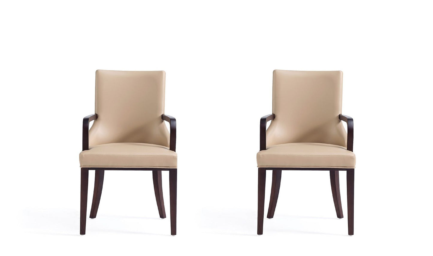 Manhattan Comfort Shubert Faux Leather & Velvet Tan Dining Armchairs In A Set Of 2