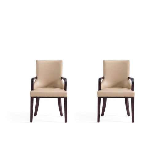 Manhattan Comfort Shubert Faux Leather & Velvet Tan Dining Armchairs In A Set Of 2