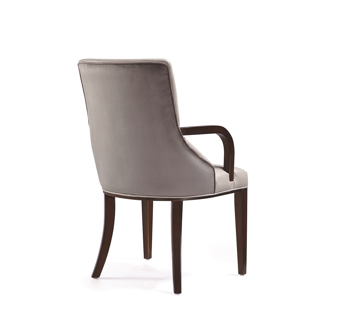 Manhattan Comfort Shubert Modern Faux Leather & Velvet Dining Armchair In Light Gray