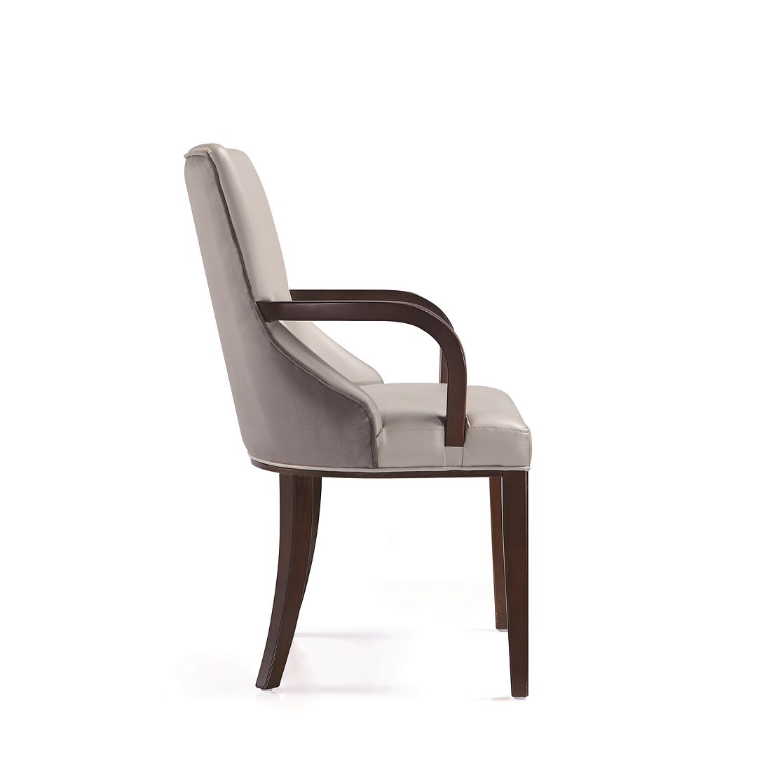 Manhattan Comfort Shubert Modern Faux Leather & Velvet Dining Armchair In Light Gray