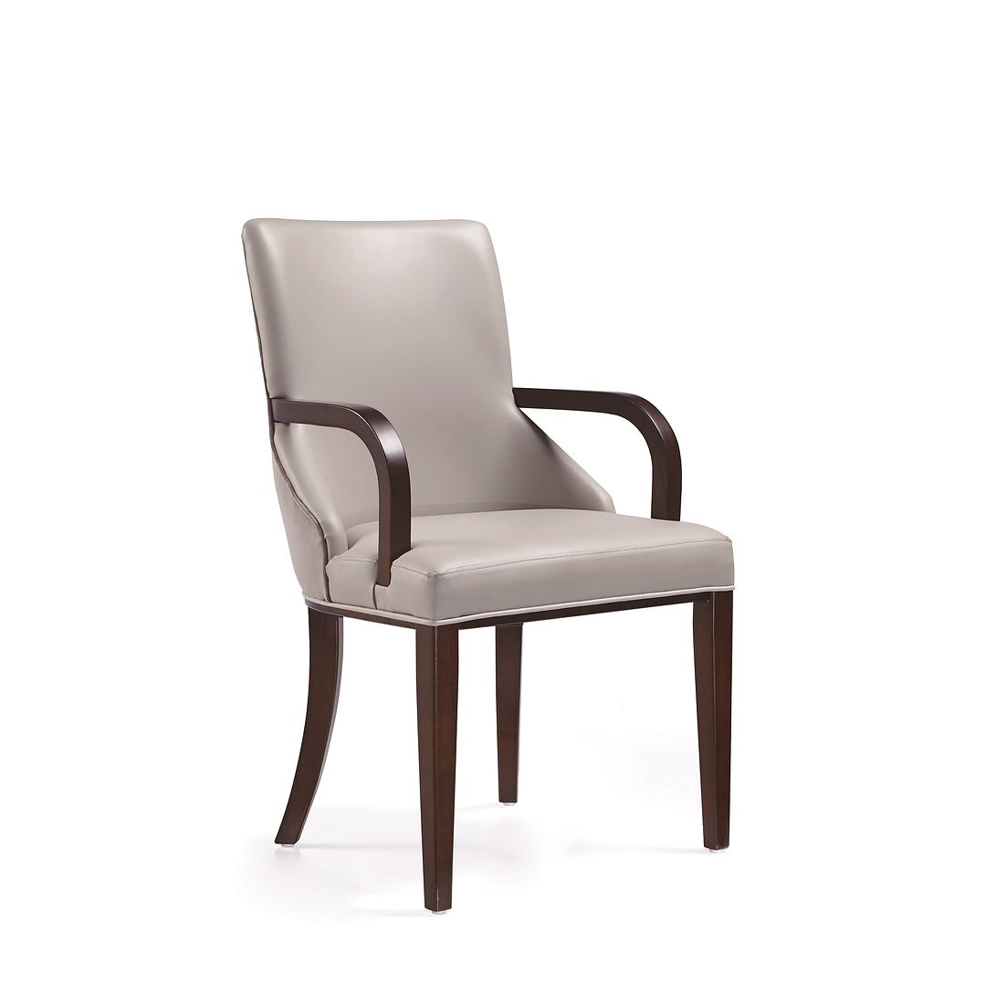 Manhattan Comfort Shubert Modern Faux Leather & Velvet Dining Armchair In Light Gray