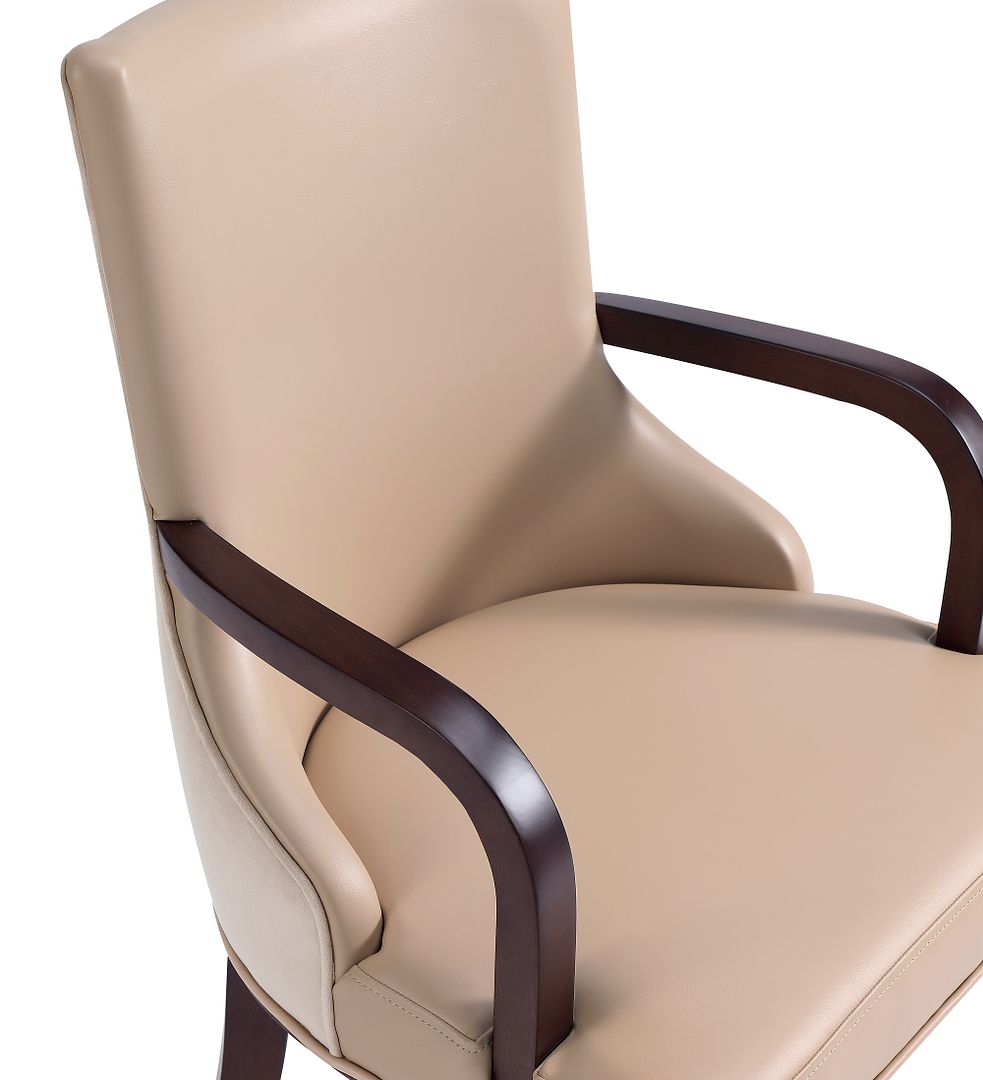 Manhattan Comfort Shubert Modern Faux Leather & Velvet Dining Armchair In Tan