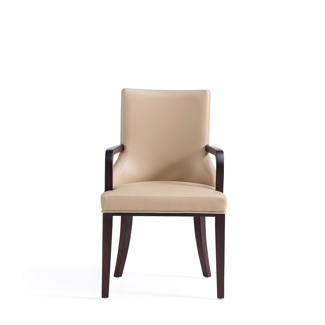 Manhattan Comfort Shubert Modern Faux Leather & Velvet Dining Armchair In Tan