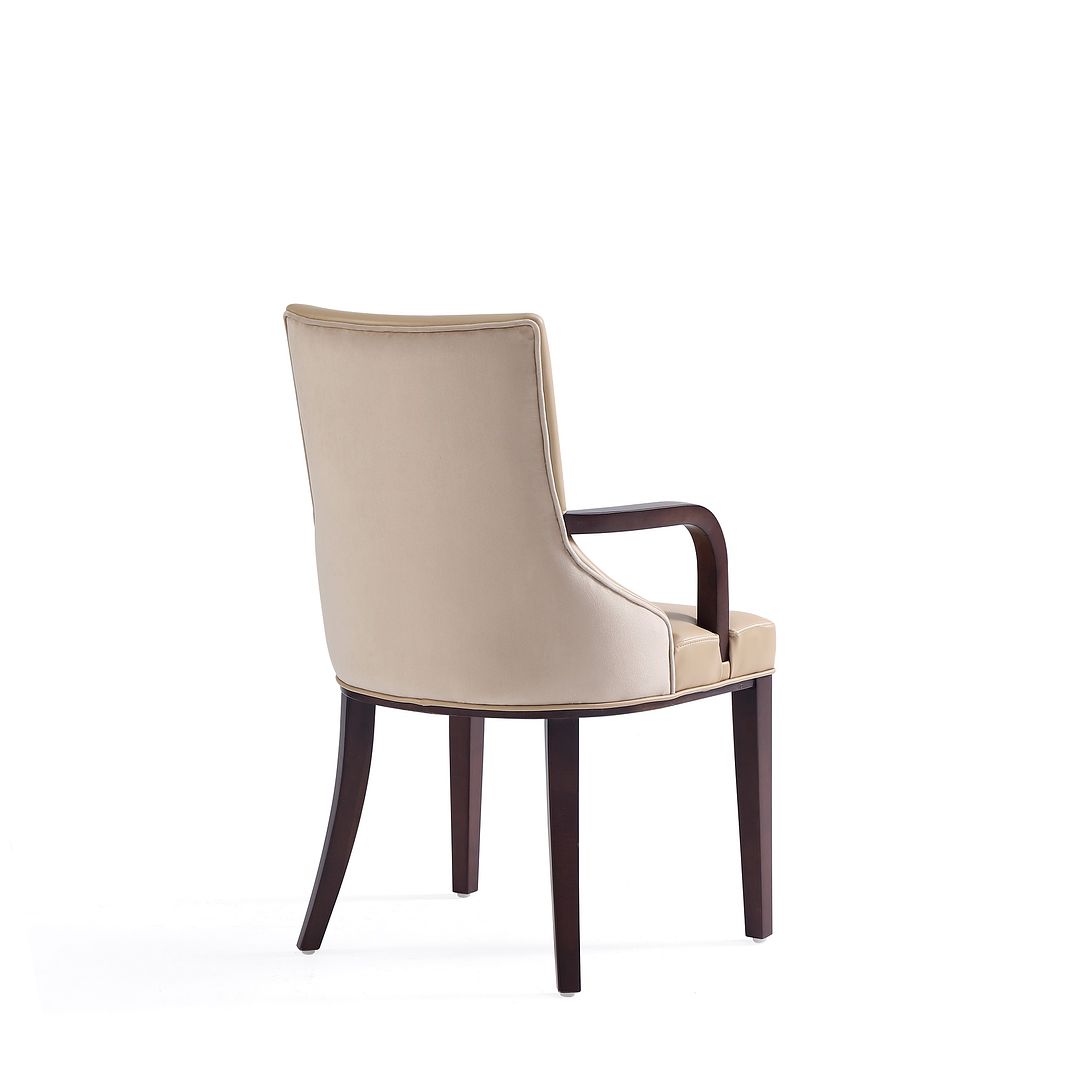 Manhattan Comfort Shubert Modern Faux Leather & Velvet Dining Armchair In Tan