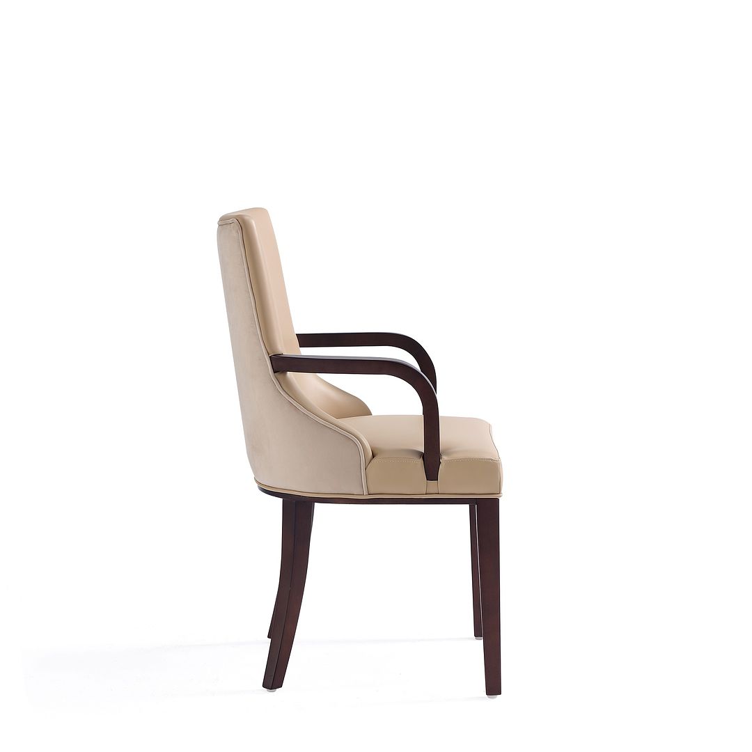 Manhattan Comfort Shubert Modern Faux Leather & Velvet Dining Armchair In Tan