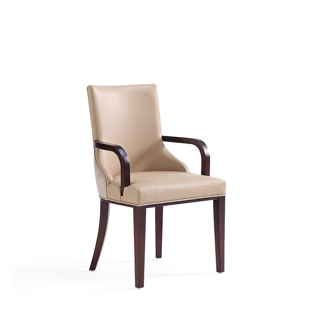 Manhattan Comfort Shubert Modern Faux Leather & Velvet Dining Armchair In Tan