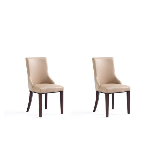 Manhattan Comfort Shubert Modern Faux Leather & Velvet Tan Dining Chairs In A Set Of 2
