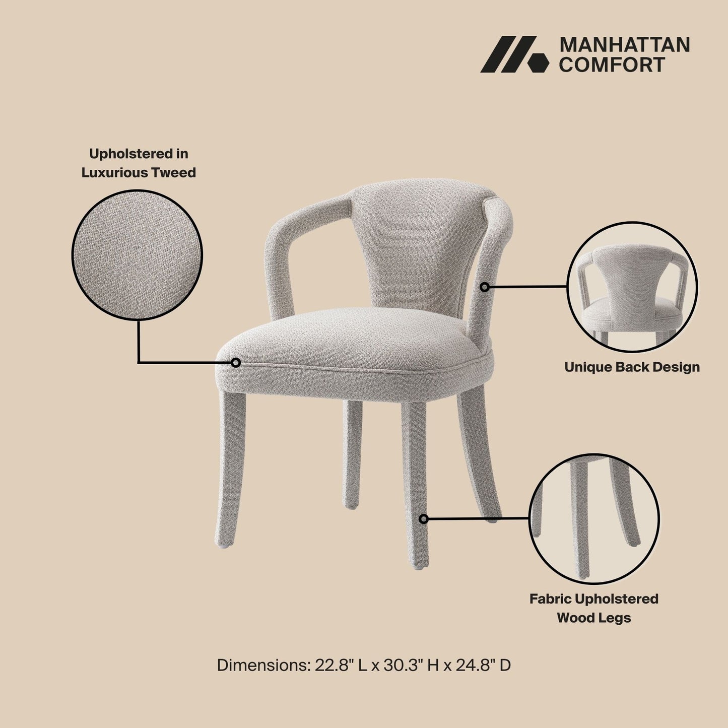 Manhattan Comfort Silver Modern Palmer Tweed Dining Armchair