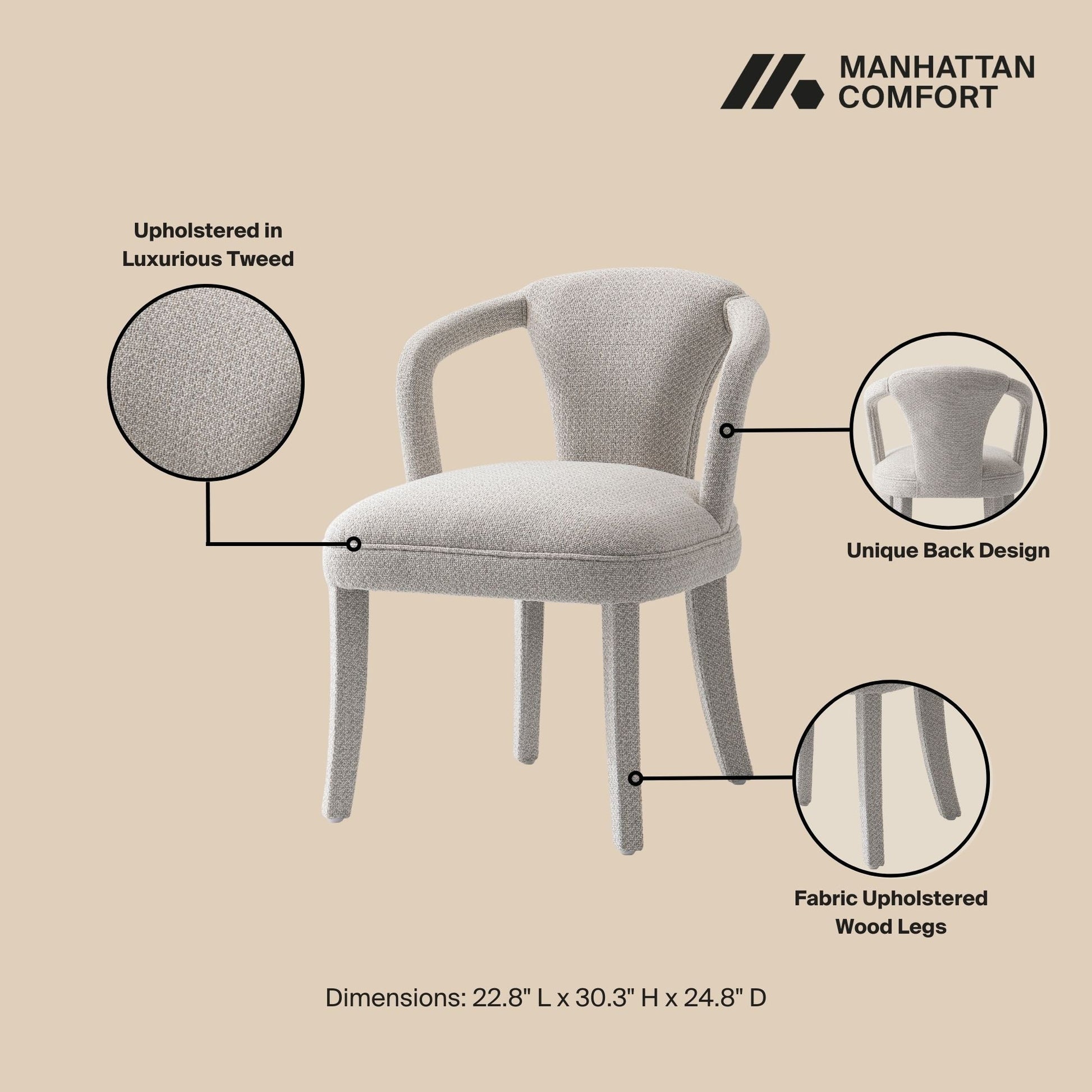 Manhattan Comfort Silver Modern Palmer Tweed Dining Armchair