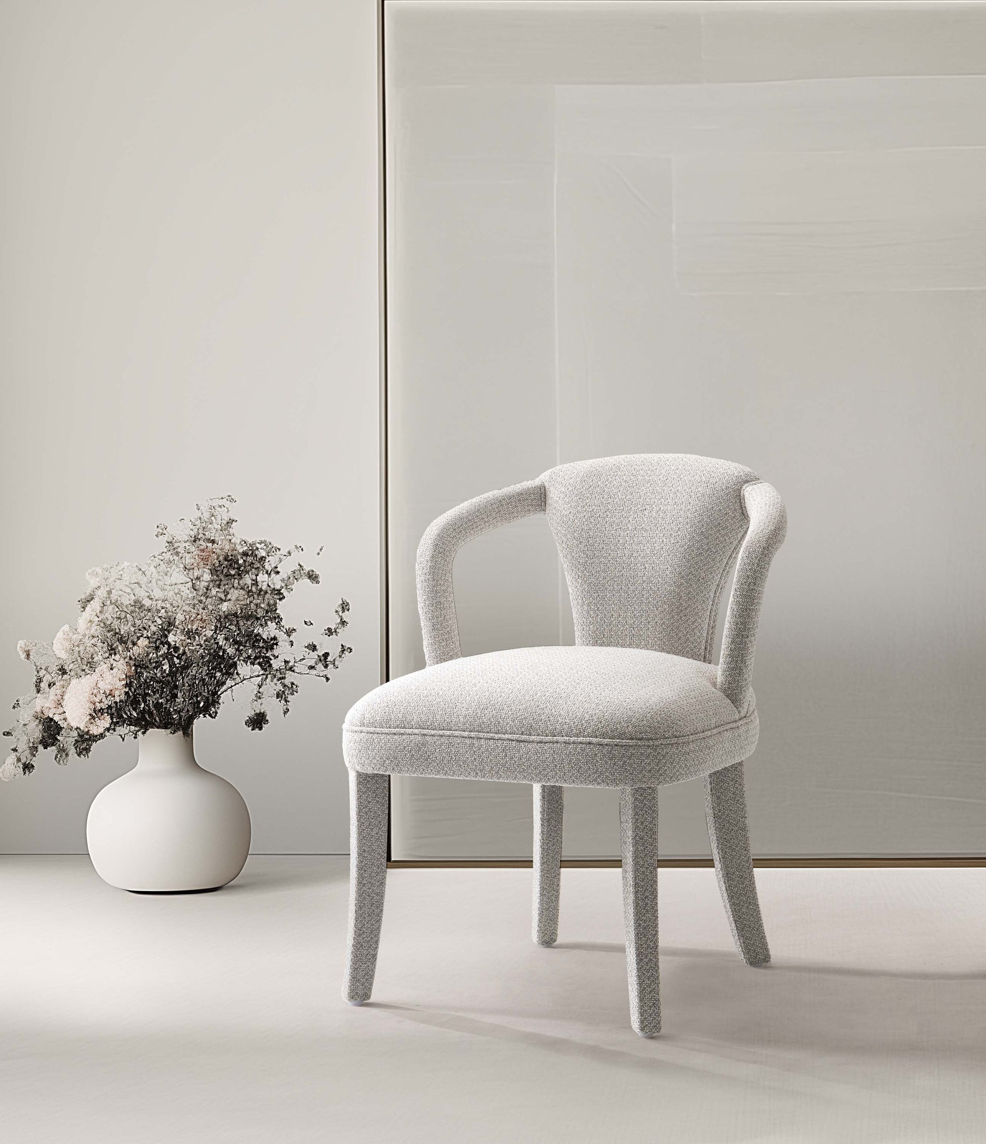 Manhattan Comfort Silver Modern Palmer Tweed Dining Armchair In A Set Of 2