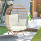Manhattan Comfort Spezia Freestanding Steel and Rattan Outdoor Egg Chair With Cushions In Cream