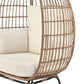 Manhattan Comfort Spezia Freestanding Steel and Rattan Outdoor Egg Chair With Cushions In Cream