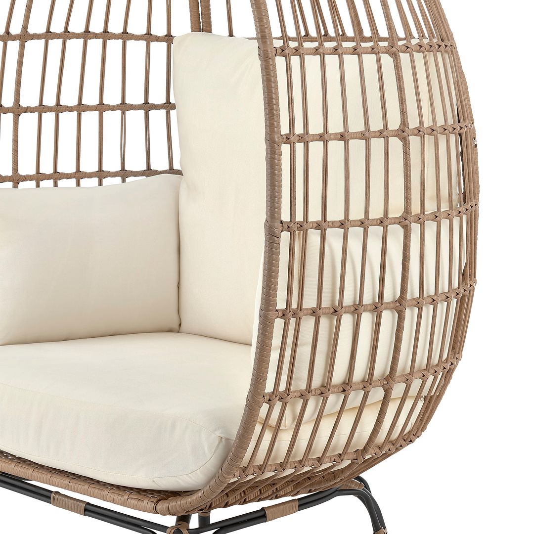 Manhattan Comfort Spezia Freestanding Steel and Rattan Outdoor Egg Chair With Cushions In Cream