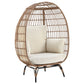 Manhattan Comfort Spezia Freestanding Steel and Rattan Outdoor Egg Chair With Cushions In Cream