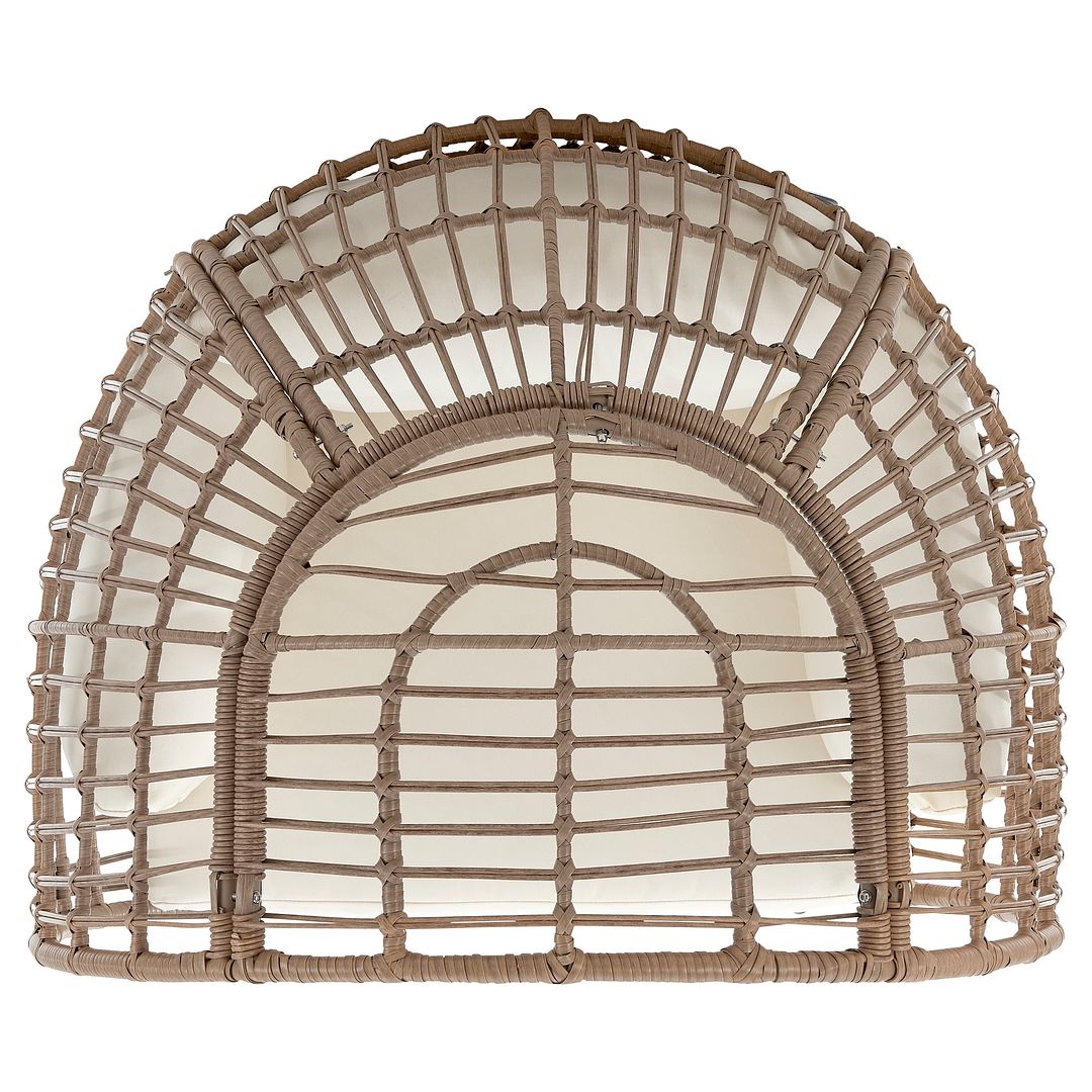 Manhattan Comfort Spezia Freestanding Steel and Rattan Outdoor Egg Chair With Cushions In Cream