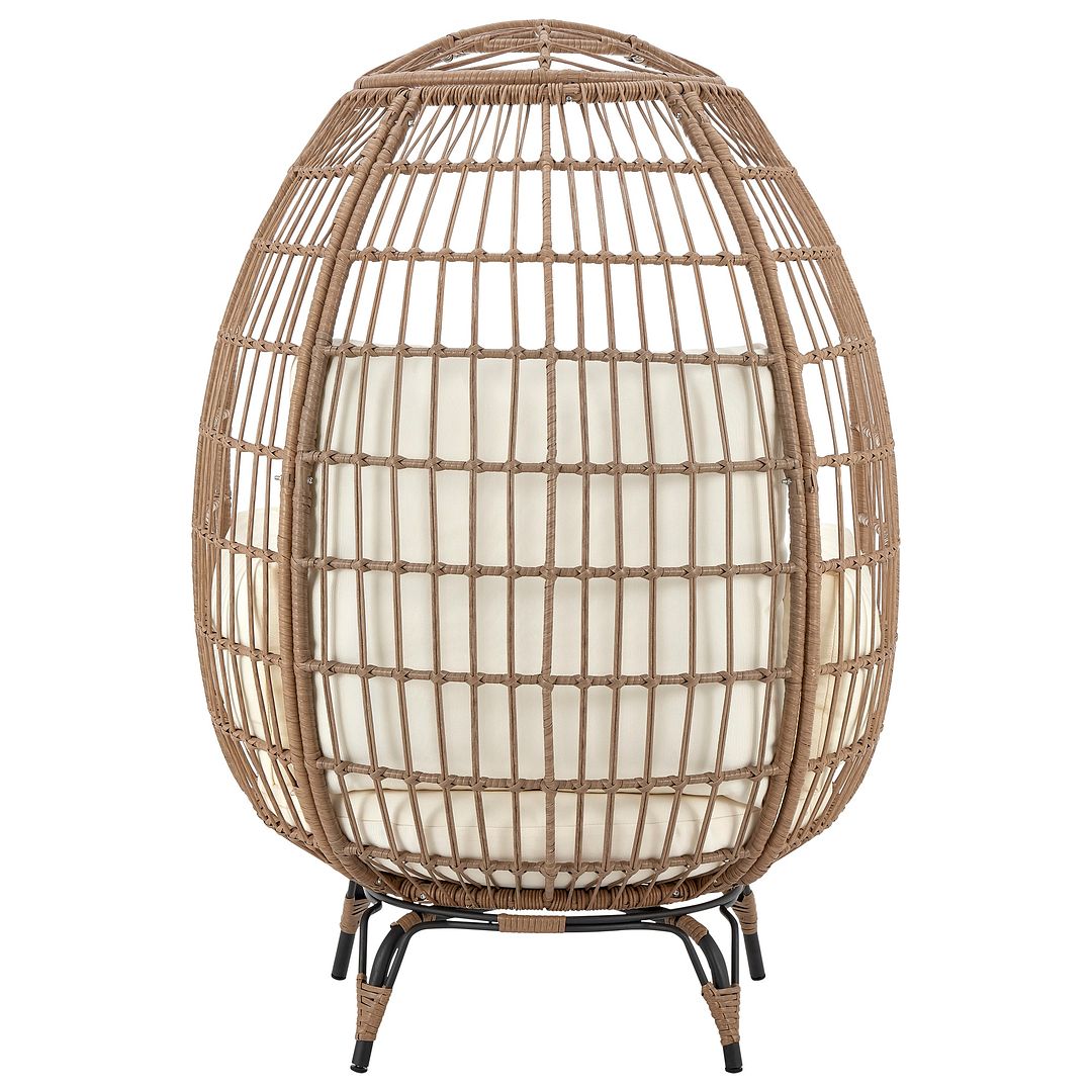 Manhattan Comfort Spezia Freestanding Steel and Rattan Outdoor Egg Chair With Cushions In Cream