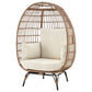 Manhattan Comfort Spezia Freestanding Steel and Rattan Outdoor Egg Chair With Cushions In Cream