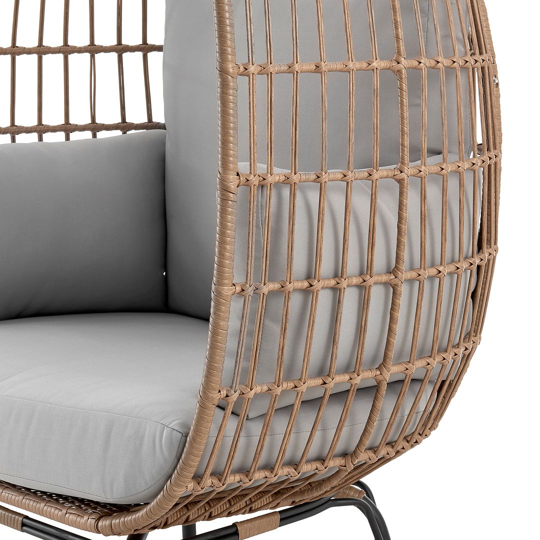 Manhattan Comfort Spezia Freestanding Steel and Rattan Outdoor Egg Chair With Cushions In Gray