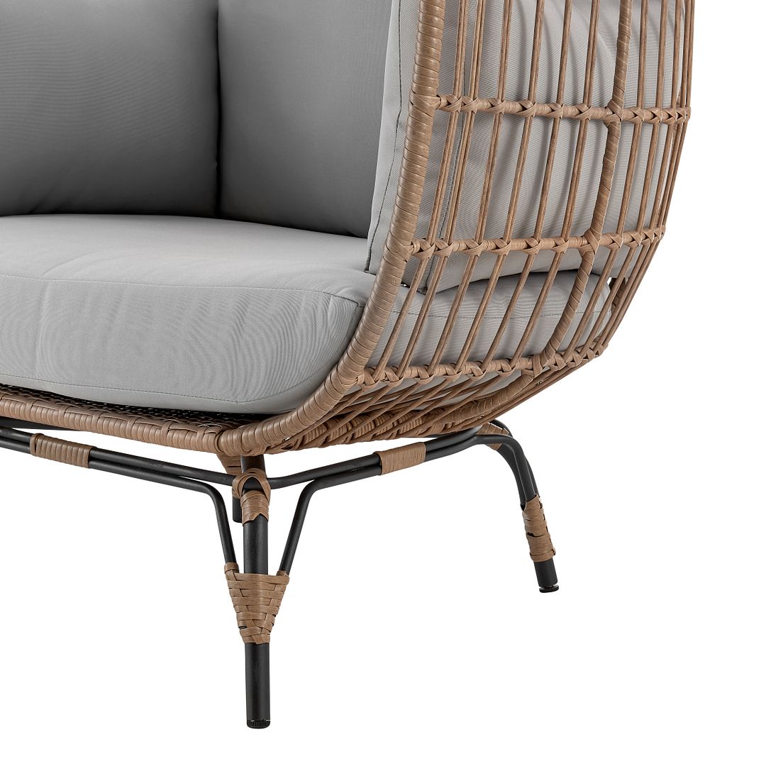 Manhattan Comfort Spezia Freestanding Steel and Rattan Outdoor Egg Chair With Cushions In Gray